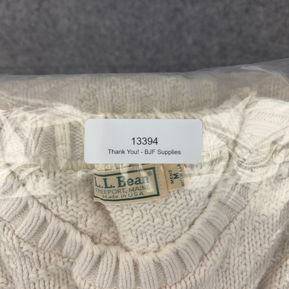 VTG LL Bean Sweater Mens Medium Cream Chevron Textured Cotton Knit USA Made 90s - Picture 11 of 11